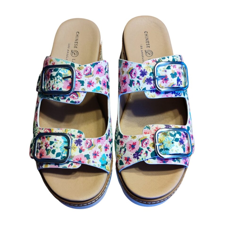 Chinese Laundry Los Angeles Surfs Up Women's Sandals Size 9.5 Flower Paint